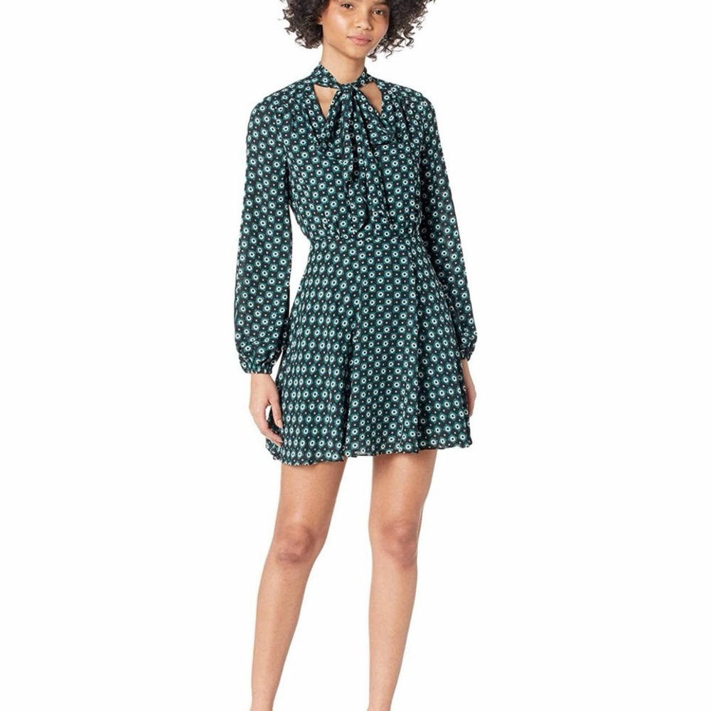 Ted Baker Green Black Tie-Neck Mini Dress